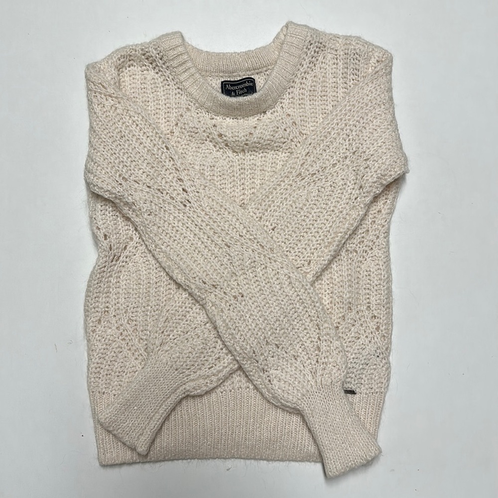 Abercrombie & Fitch Heather Cream Sweater Stretch Wool Blend